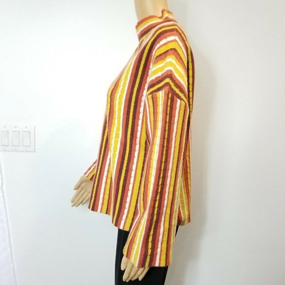 Nine West women's knit top Large mock neck stripe yellow brown long sleeve nwt - Picture 2 of 11